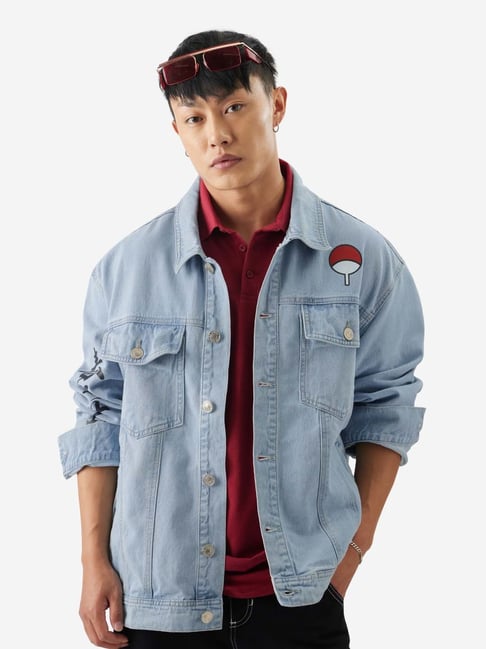 Cargo oversized denim jacket washed blue. E