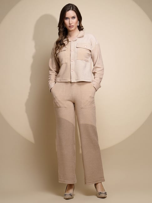 Global Republic Beige Striped Shirt With Pants-picture-41