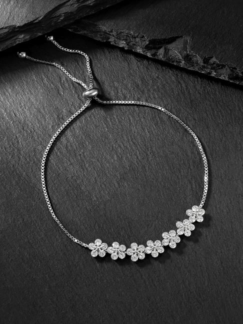 Peora Cubic Zirconia Studded Silver-Plated Charm Adjustable Bracelet-picture-17