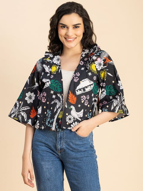 Moomaya Black Cotton Printed Jacket-picture-23
