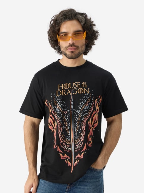 The Souled Store House of the Dragon: Logo Black Regular Fit Crew T-Shirt