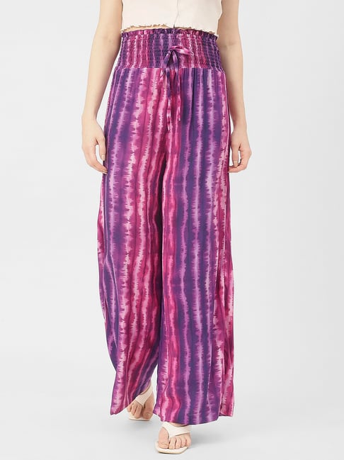 Moomaya Purple & Pink Printed Regular Fit Low Rise Palazzos-picture-43