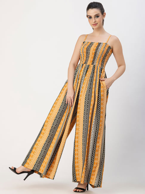 Moomaya Yellow & Green Printed Jumpsuit