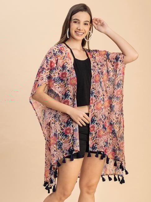 Moomaya Light Pink Floral Print Shrug