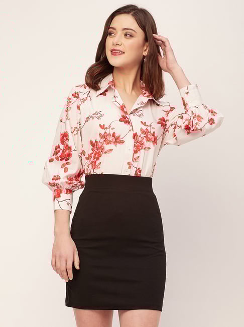 Moomaya Red & White Cotton Floral Print Shirt-picture-11