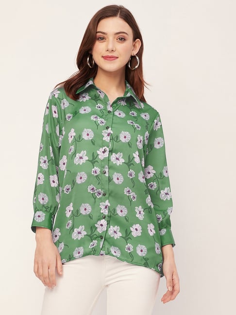 Moomaya Green Floral Print Shirt-picture-13