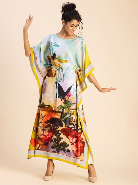 Moomaya Yellow Printed Kaftan Dress-picture-39