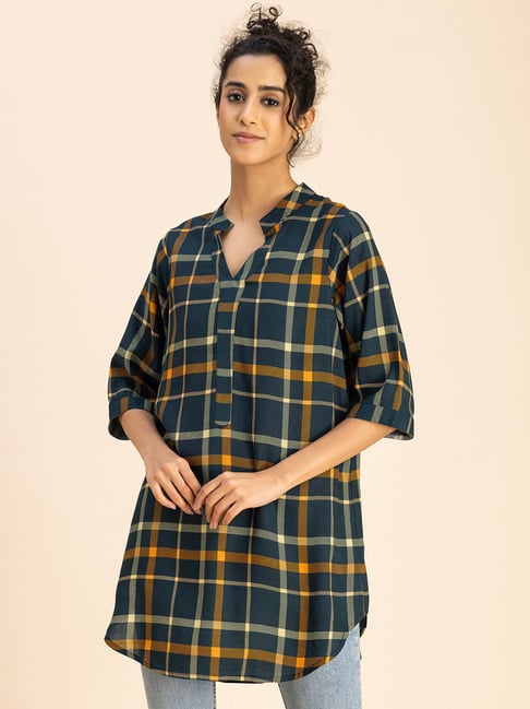 Moomaya Dark Green Checks Top-picture-15