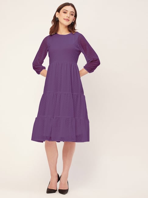 Moomaya Dark Purple Regular Fit Midi Dress