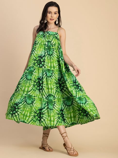 Moomaya Green Printed Midi Dress-picture-38