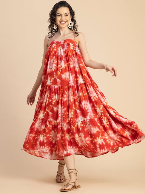 Moomaya Red & White Printed Midi Dress-picture-18