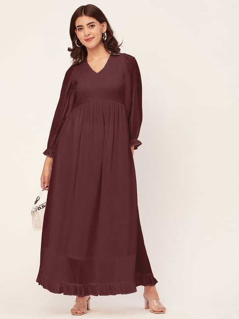 Moomaya Wine Regular Fit Maxi Dress