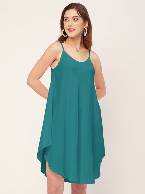 Moomaya Teal Relaxed Fit A Line Dress-picture-33