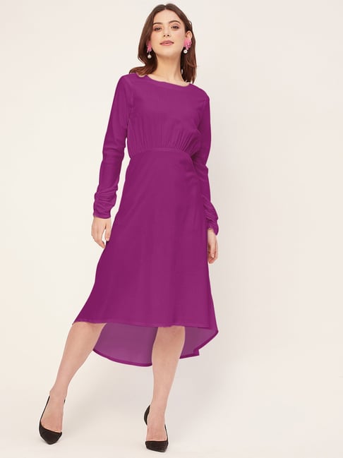 Moomaya Dark Purple Relaxed Fit High-low Dress