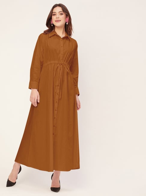 Moomaya Orange Cotton Relaxed Fit Shirt Dress-picture-37