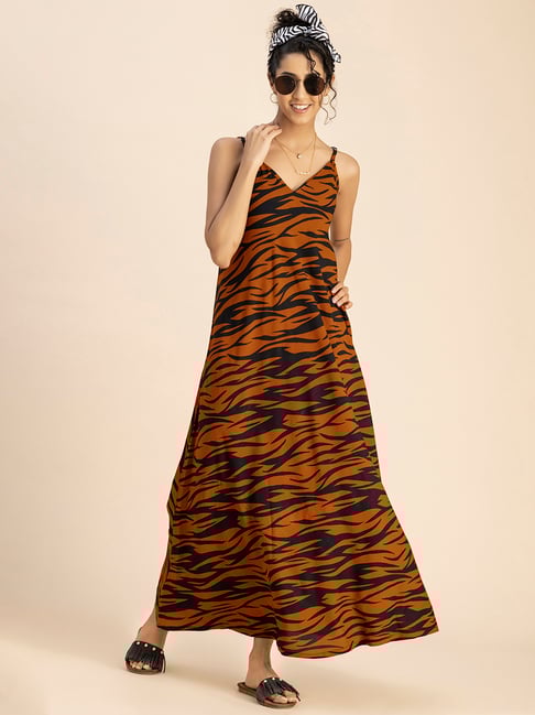 Moomaya Orange & Black Printed Maxi Dress-picture-14