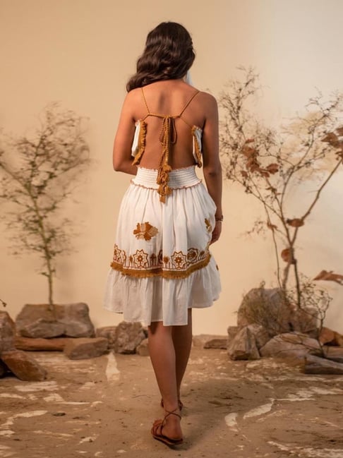 LABEL REYYA White Chain Embroidered Boho Dress