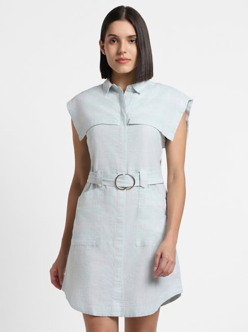 Allen Solly Blue Cotton Striped Shirt Dress-picture-29