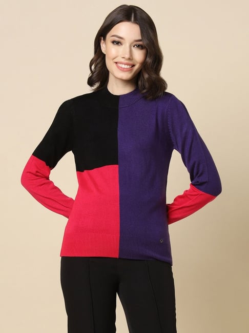 Allen Solly Purple & Black Color-Block Sweater-picture-34