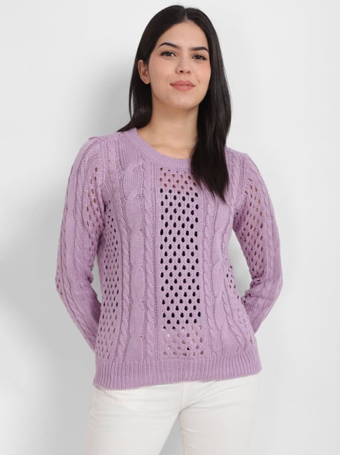 Allen Solly Purple Crochet Pattern Sweater-picture-29