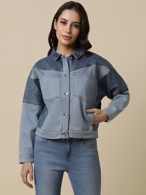 Allen Solly Blue Cotton Color-Block Jacket-picture-22