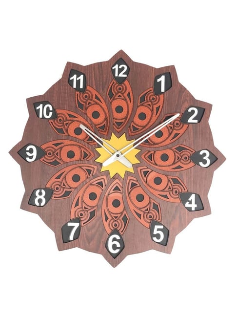 CHRONIKLE Brown Mdf Decorative Style Round Analog English Numbers Layered 3D Wall Clock-picture-18