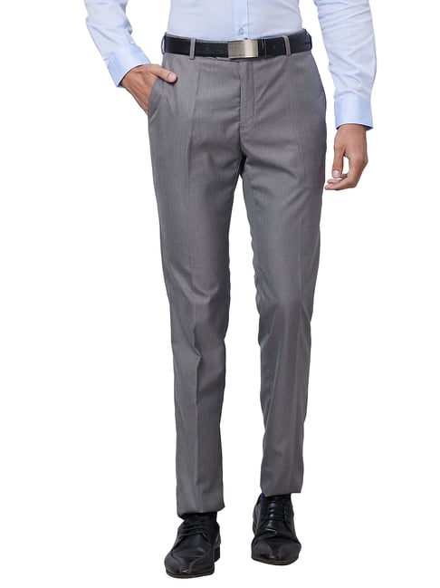 Raymond Grey Slim Fit Flat Front Trousers-picture-26