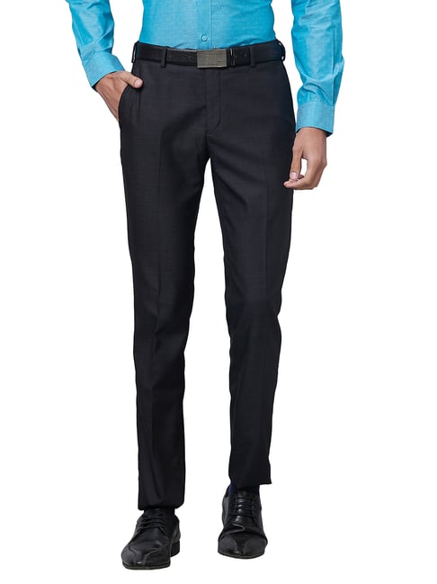 Raymond Black Slim Fit Flat Front Trousers-picture-20