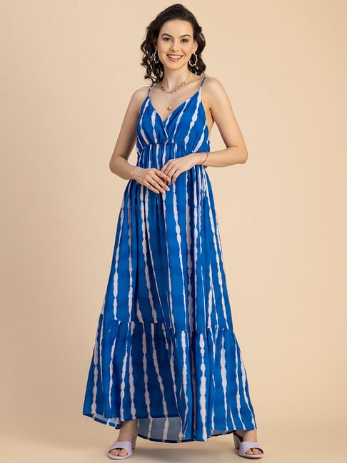 Moomaya Dark Blue Printed Maxi Dress-picture-26