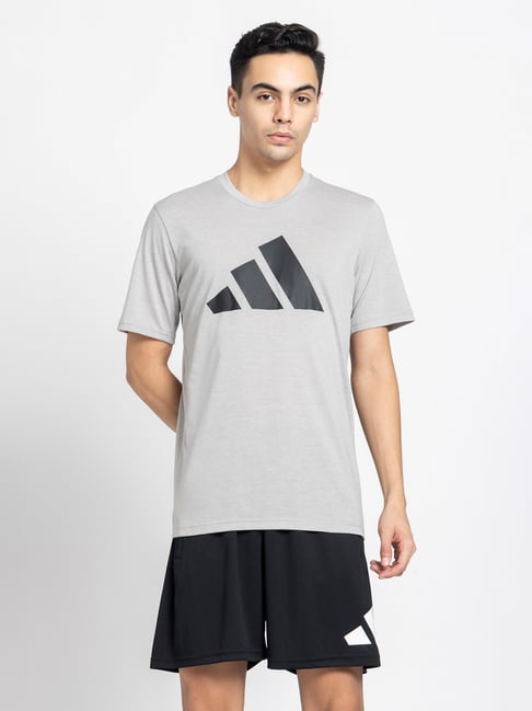 adidas Train Essentials Grey Regular Fit Logo Print Training T-Shirt-image-39