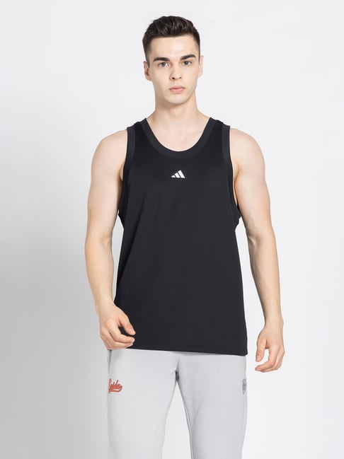 adidas Black Loose Fit Basketball Legends Tank T-Shirt-image-9
