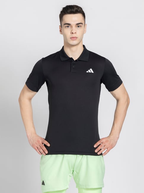 adidas Black Slim Fit Tennis Freelift Polo T-Shirt