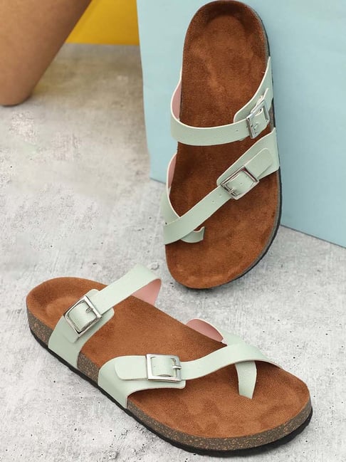 Mozafia Women's Sea Green Toe Ring Sandals-picture-32