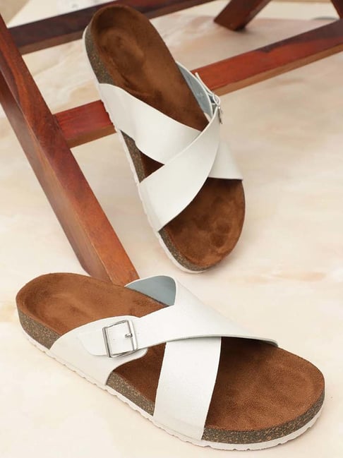 Mozafia Women's White Cross Strap Sandals-picture-13