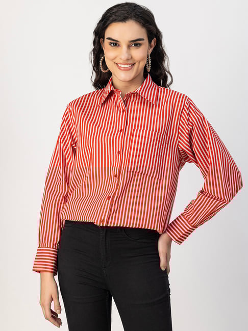 Moomaya Red & White Cotton Striped Shirt-picture-15