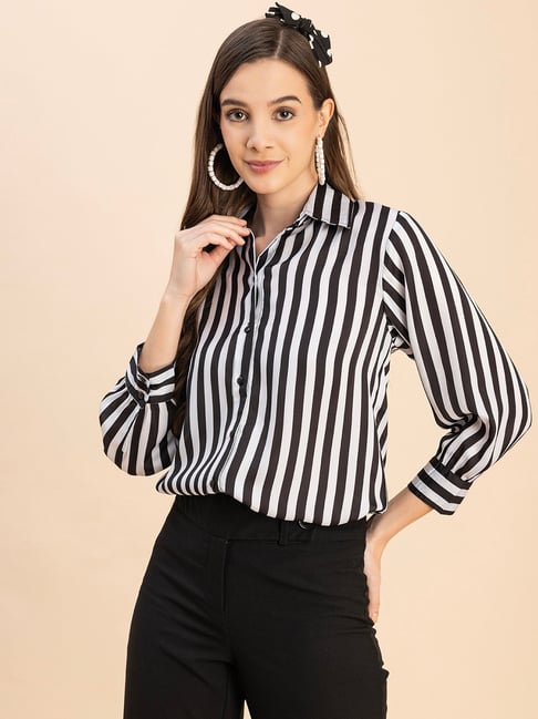 Moomaya Black & White Striped Shirt-picture-25