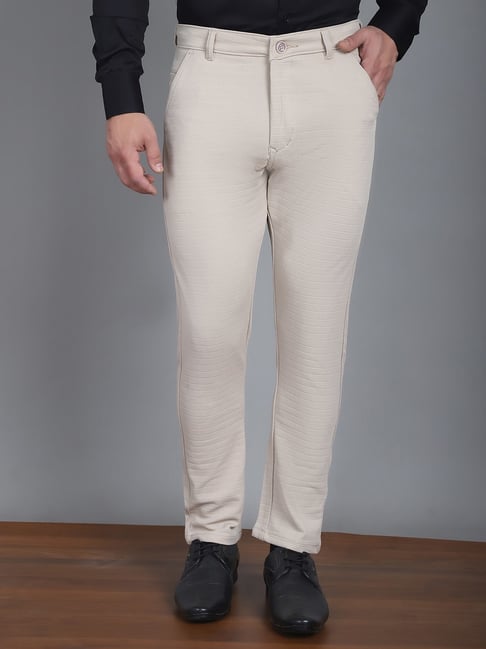 Two Tone Wide Leg Trousers - Cream - Pomelo Fashion