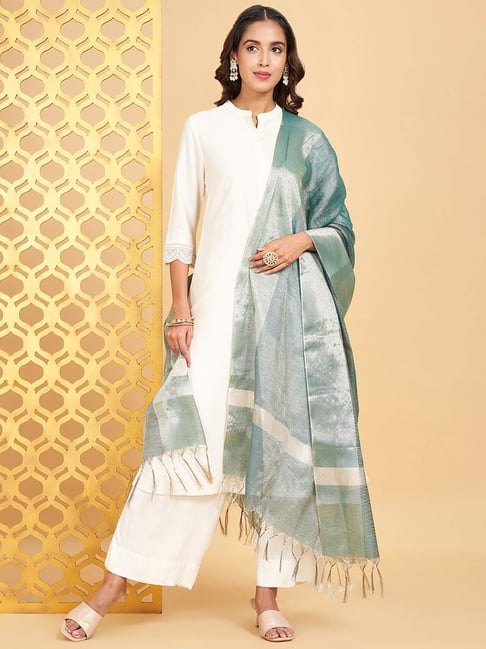 Rangmanch by Pantaloons Teal Blue Plain Dupatta