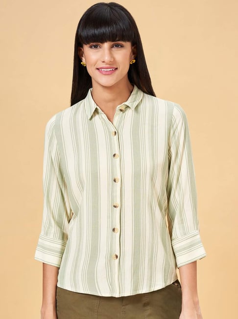 Honey by Pantaloons Sage Green Striped Shirt-picture-47
