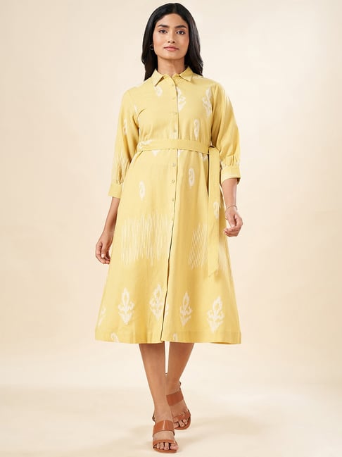 Fizaa Mul Printed Hand Embroidery Chikankari Kurta- Yellow - House Of Kari ( Chikankari Clothing)