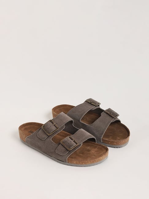 SOLEPLAY by Westside Grey Double Band Leather Sandals