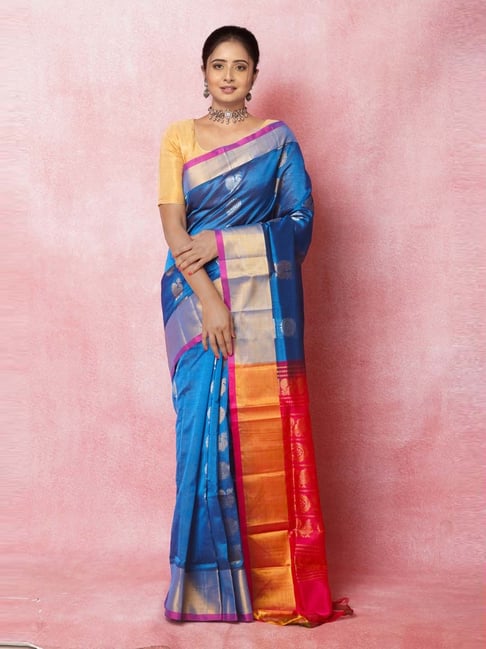 Peacock Blue Color Soft Silk Saree