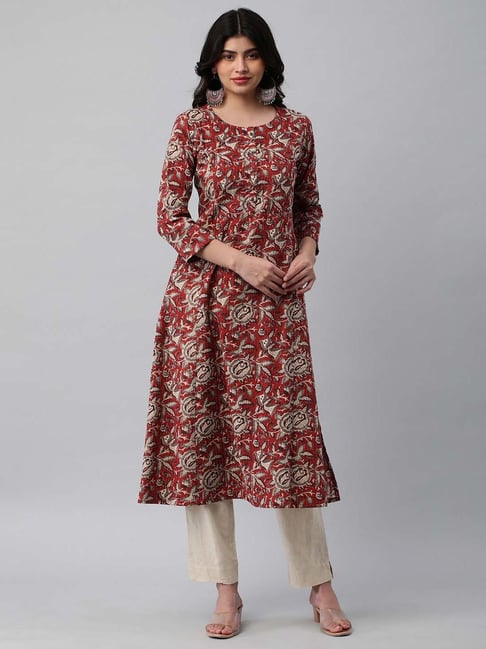 Kami Kubi Red Cotton Printed A Line Kurta-picture-40