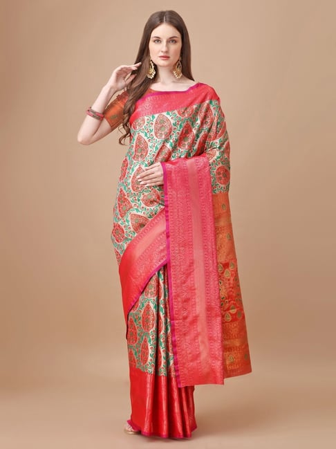 JUST FASHION Pink Silk Zari Work Saree With Unstitched Blouse