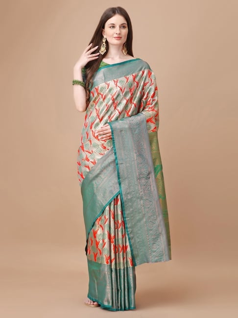 JUST FASHION Green Silk Zari Work Saree With Unstitched Blouse
