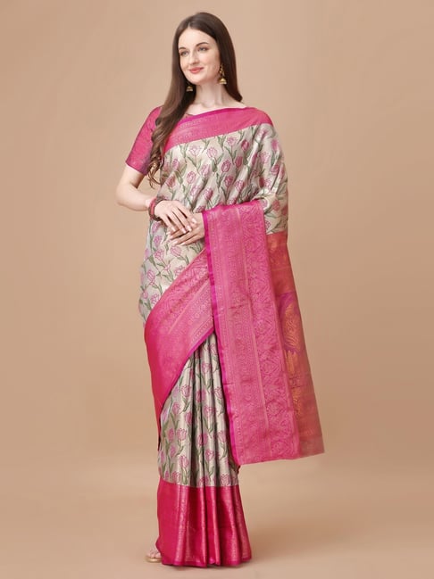 JUST FASHION Pink Silk Zari Work Saree With Unstitched Blouse-picture-47