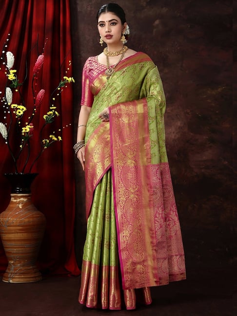 Green With Pink Ladies Double Contrast Printed Party Wear Kanchipuram Silk  Saree at Best Price in Vellore | Radiant Worldwide