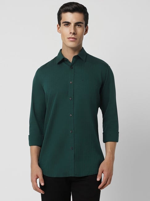 Buy Van Heusen Green Cotton Slim Fit Striped Shirts for Mens
