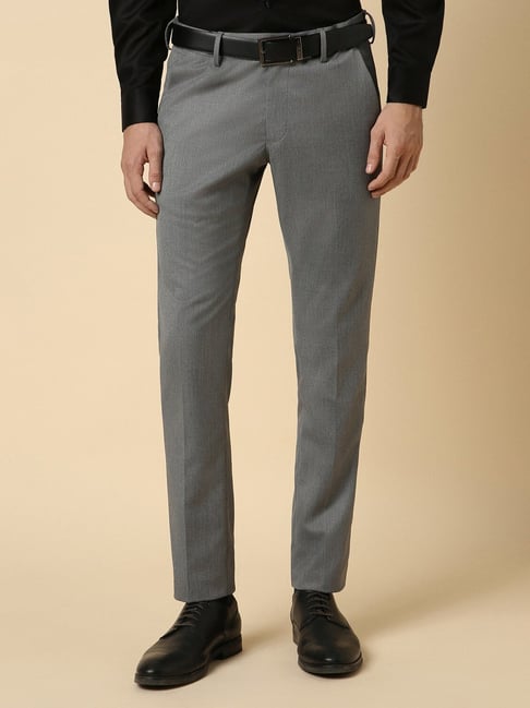allen solly Men Grey Slim Fit Textured Formal Trousers-picture-13