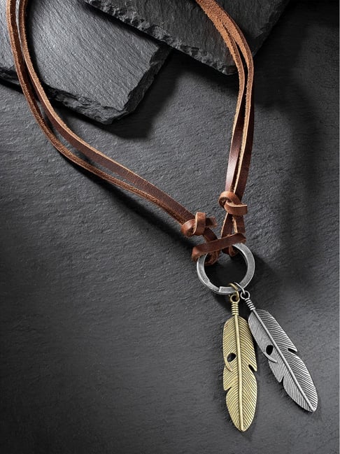 Leather necklace for man with silver nuggets - JoyElly